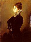 Franz von Lenbach Portrait Of A Lady Wearing A Black Coat With Fur Collar painting